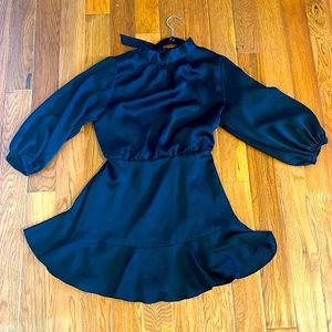 Vici Dress Womens Large Black Call Me Angel Textured Satin Long Sleeve Flounce L